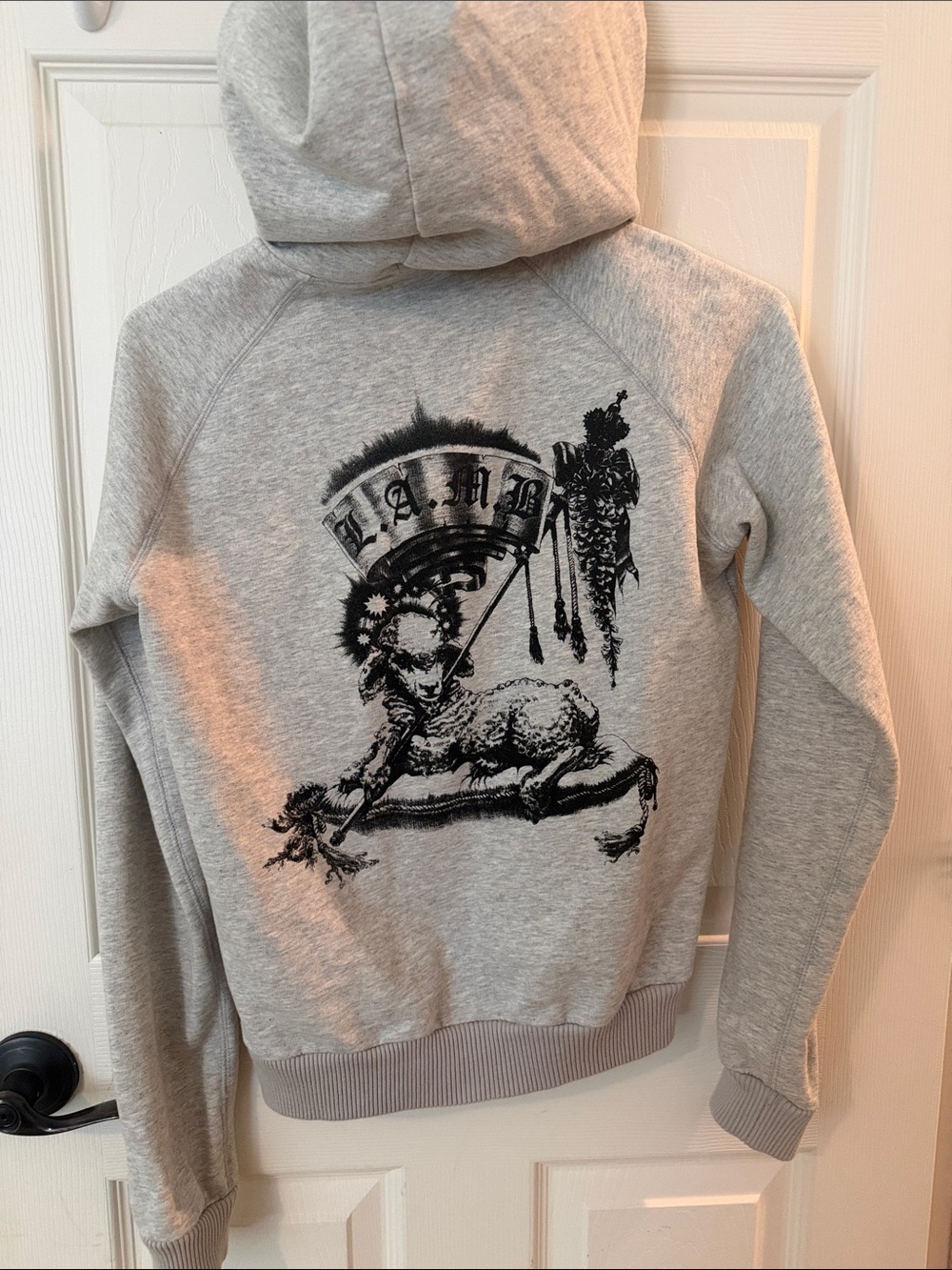 L.A.M.B. Light Gray Zip-Up Hoodie Bomber Jacket with Small Chest Patch - Picture 10 of 11